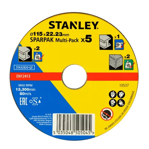STANLEY Vágó és csiszoló ragasztott tárcsa szett, 115mm, 5 darabos                                    STA32820-QZ