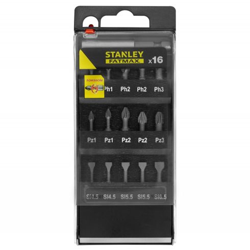 FATMAX TORSION szett torziós bitek: 2x PH1, 2x PH2, PH3, 2x PZ1, 2x PZ2, PZ3, lapos: 2x 4,5, 6,5 mm,  STA60507-XJ