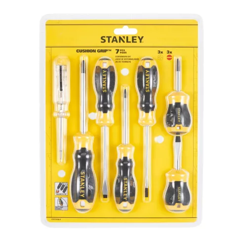 STANLEY Cushion Grip csavarhúzó szett, fázisceruzával FL/PHIL 7 részes                                STHT16166-0