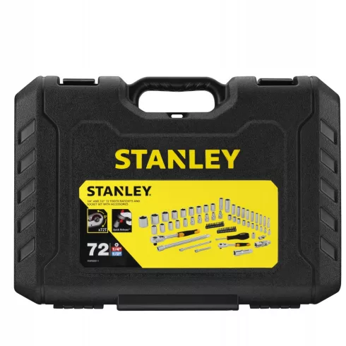 STANLEY 1/4' + 1/2' dugókulcs szett 5 fokonkénti fogazással, 72 részes kemény dobozban                STMT82831-1