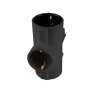   Hálózati elosztó T-alakú, 3 földelt aljzat, fekete, HSO                                               TPF-26/BK