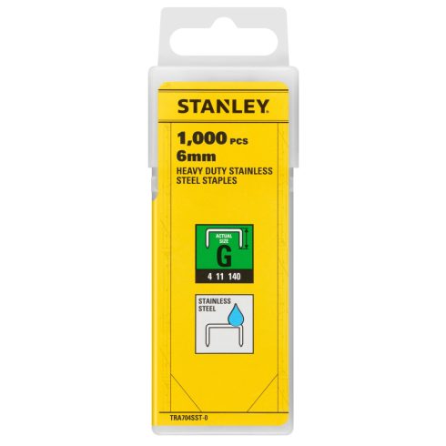 STANLEY 6mm-es 'G' rozsdamentes acél kapocs g4/11/140 1000db/csomag                                   TRA704SST-0