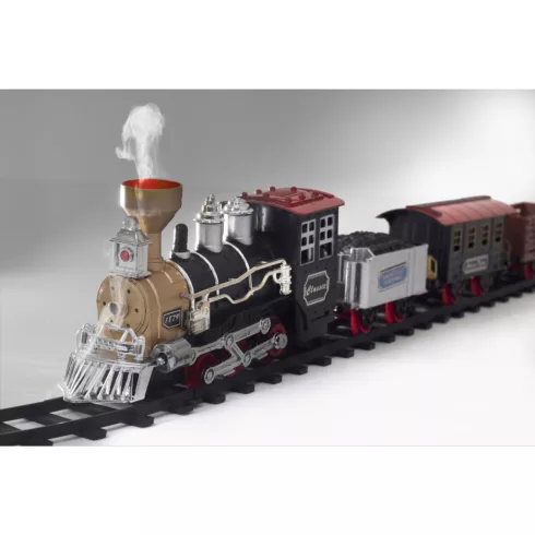 Elemes kisvasút, 1 mozdony + 3 vagon, vízgőz, piros LED világítás, hanghatás, 47cm pálya HSO          TRN01