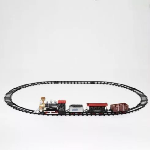 Elemes kisvasút, 1 mozdony + 3 vagon, vízgőz, piros LED világítás, hanghatás, 47cm pálya HSO          TRN01