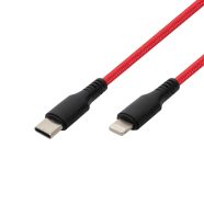   USB C-Lightning (Apple) töltőkábel, 2.1A, 1m, piros, szövött, HSO                                     USBCL1