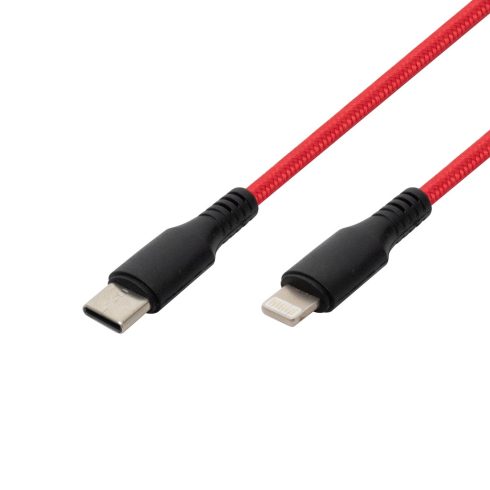 USB C-Lightning (Apple) töltőkábel, 2.1A, 1m, piros, szövött, HSO                                     USBCL1