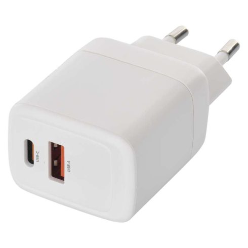 Univerzális USB töltő GaN PD, max. 20 W, gyorstöltés, USB-A, USB-C, fehér                             V02G20