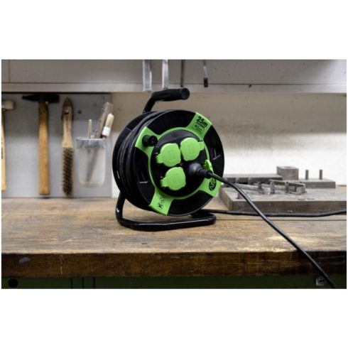 Kábeldob, kültéri, műanyag, 25m, 4 dugalj H05RR-F 3x1,5mm2 gumis vezetékkel, IP44, KDBIP25            VT0010215412