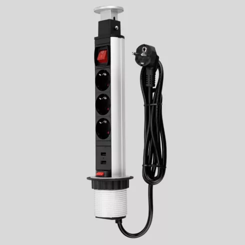 Energiaoszlop asztali, süllyeszthető 3 dugalj+USB kapcs                                               VT0012398712