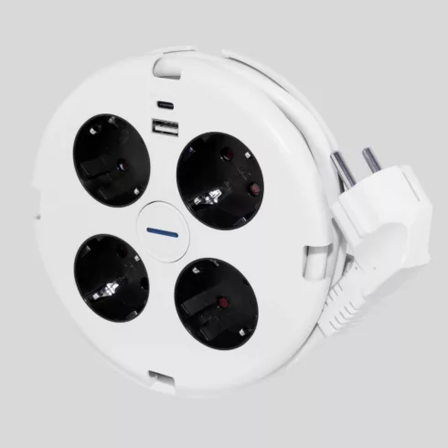 Asztali elosztó PowerDisc 4-es kapcsolós, 1.4m, 2db USB-vel, 2db USB-vel , átmérő: kb. 150mm, USB 5V  VT0015428109