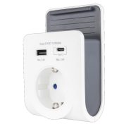   Földelt köztes csatlakozó aljzat 2xUSB (A-C) töltővel és mobiltartóval, IP20, fehér                   VT0020770112