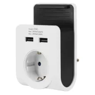   Földelt köztes csatlakozó aljzat, 2xUSB töltővel és telefontartóval                                   VT0020790102