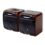   Aquastar 2-es földelt dugalj, átlátszó csapfedeles, IP54, barna                                       VT22121B