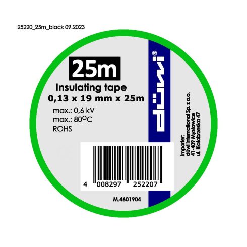 Szigetelőszalag, 19mm x 25m, fekete                                                                   VT25220