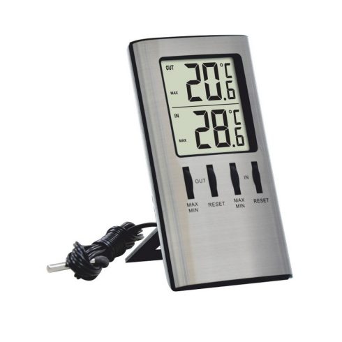Hőmérő digitális kül- és beltéri, min/max érték, óra, alu                                             VT3001454