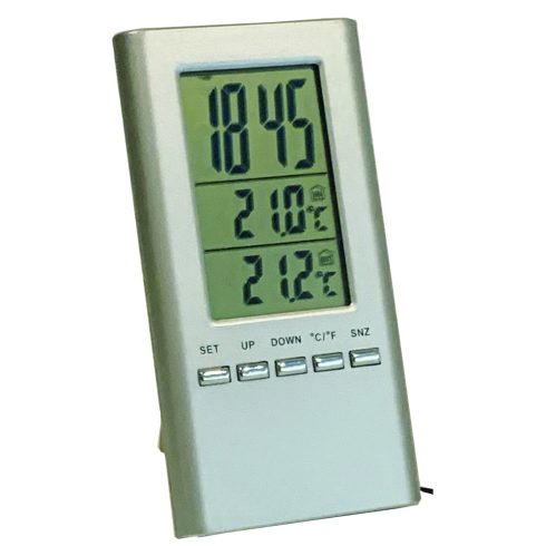 Hőmérő digitális kül- és beltéri, min/max érték, óra, ébresztő, ezüst                                 VT3001508