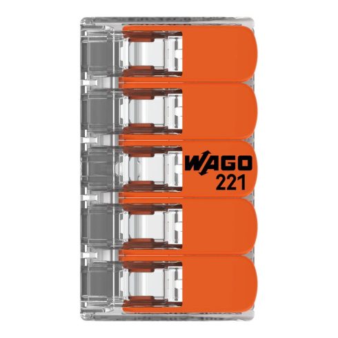 WAGO oldható vezetékösszekötő 5p. 0,2-4mm2 vezetékekhez                                               WAGO221-415