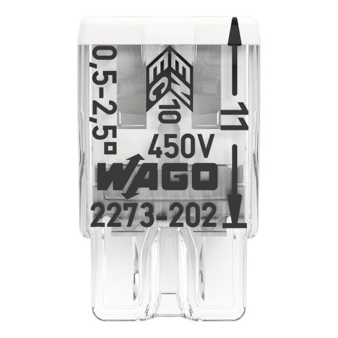 WAGO összekötő, 2 pólus 0,5-2,5mm2, nem bontható                                                      WAGO2273-202