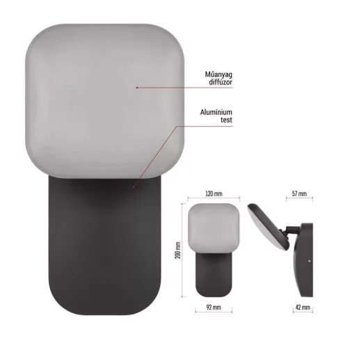 NIKA fali lámpa, LED, 12,5 W, 900 lm, 3000 K, IP44, antracit                                          ZGE014L
