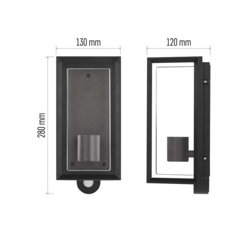 MALVA fali lámpa, E27, PIR, alkonykapcsolóval, IP44, fekete                                           ZGH040P