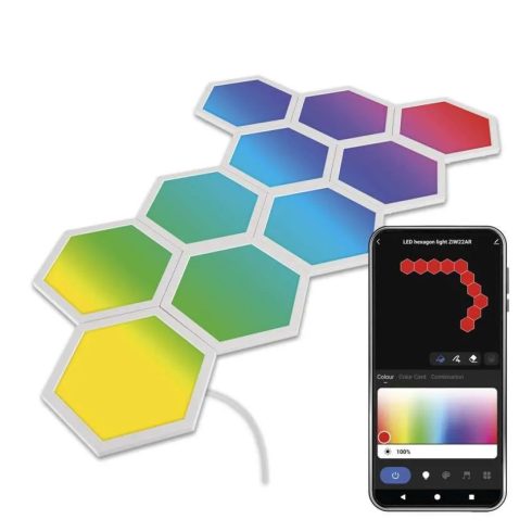 GoSmart LED-es lámpatest Hexagon, 10 részből álló, 19 W, RGBIC dimmelhető, WiFi, hangvezérlés, fehér  ZIW22AR