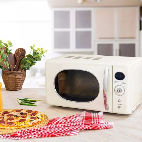 Zilan retró mikrohullámú sütő, 700W, 20L, 245mm tányér, 6 fokozat, LED kijelző, gyerekzár, bézs, HSO  ZLN1245