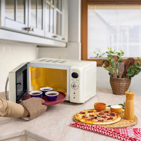 Zilan retró mikrohullámú sütő, 700W, 20L, 245mm tányér, 6 fokozat, LED kijelző, gyerekzár, bézs, HSO  ZLN1245