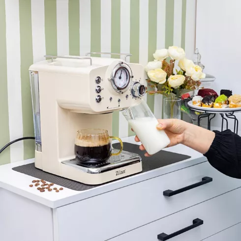 Zilan retró eszpresszó kávéfőző, 1100 W, 15 bar, 1,25 liter kapacitás, tejhabosító, bézs, HSO         ZLN2992