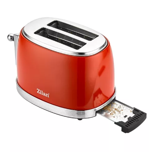Zilan retró kenyérpirító, 2 szeletes, 850 W, 6 fokozat, STOP funkció, morzsatálca, piros, HSO         ZLN7040