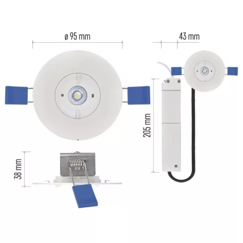 LED vészvilágító lámpatest ORSU, süllyesztett, 2W, 3 óra, 300 lm, 6500 K, 3300 mAh, IP20              ZN1340
