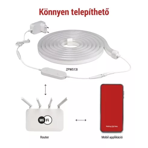 GoSmart Rugalmas LED szalag NEON fehér, 5 m, 33 W, RGBIC dimmelhető, WiFi, hangalapú vezérlés, IP20   ZPW513I
