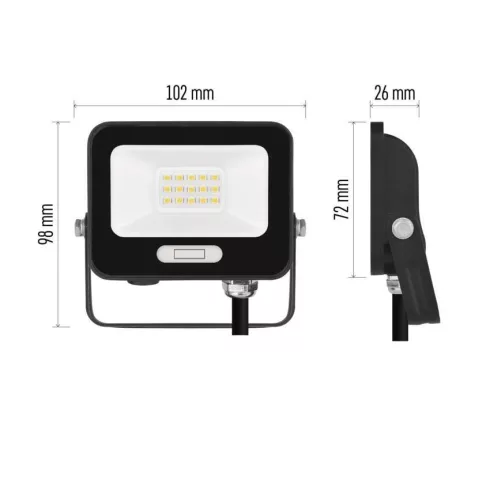 LED reflektor, 10W, 1000lm, 4000K, NW, 120°, fekete, IP65, F, GLARO                                   ZS2214B