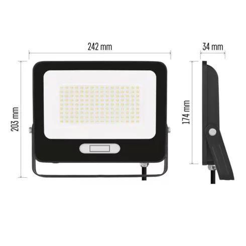 LED reflektor, 100W, 10000lm, 4000K, NW, 120°, fekete, IP65, F, GLARO                                 ZS2254B