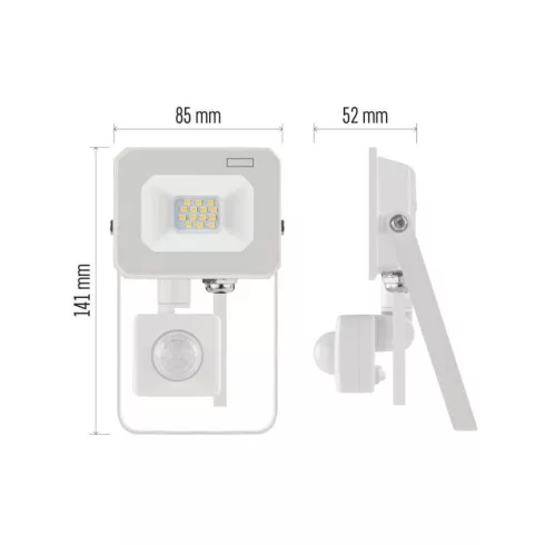 Mozgásérzékelős LED reflektor, 10W, 1000lm, IP44, PIR, NW, SIMPO, fehér                               ZS2313W