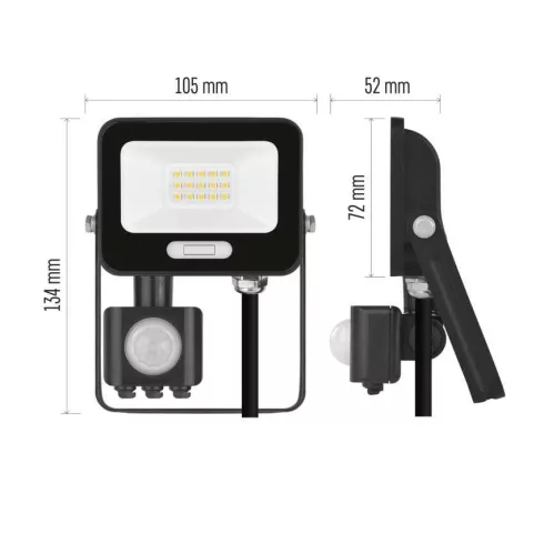 LED reflektor, mozgásérzékelővel, 10W, 1000lm, 4000K, NW, PIR, táv 8m, 120°, fekete, IP54, F, GLARO   ZS2314B