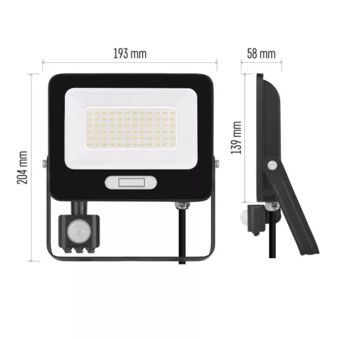 LED reflektor, mozgásérzékelővel, 50W, 5000lm, 4000K, NW, PIR, táv 8m, 120°, fekete, IP54, F, GLARO   ZS2344B