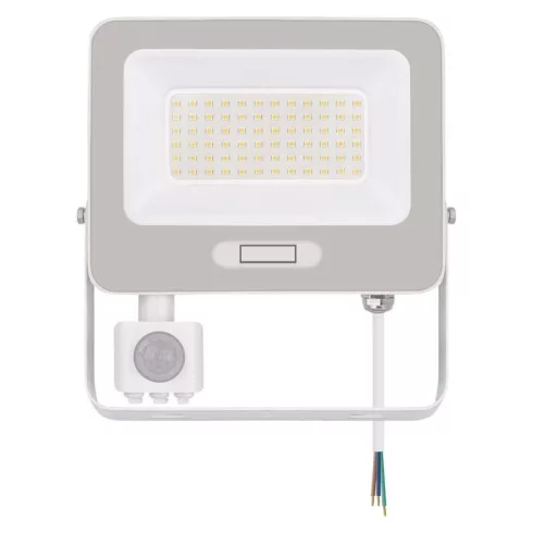 LED reflektor, mozgásérzékelővel, 50W, 5000lm, 4000K, NW, PIR, táv 8m, 120°, fehér, IP54, F, GLARO    ZS2344W