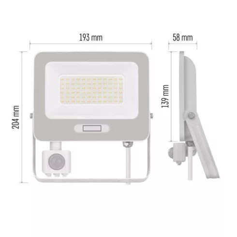 LED reflektor, mozgásérzékelővel, 50W, 5000lm, 4000K, NW, PIR, táv 8m, 120°, fehér, IP54, F, GLARO    ZS2344W