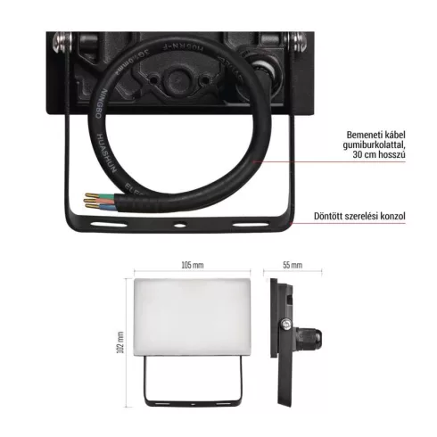 LED-es reflektor TAMBO, 10 W, 1000 lm, 4000 K, IP65, fekete                                           ZS2512