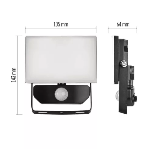LED-es reflektor TAMBO, PIR mozgásérzékelővel, 10 W, 1000 lm, 4000 K, IP54, fekete                    ZS2912