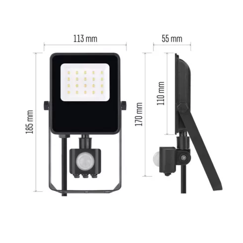 LED reflektor, PIR mozgásérzékelővel, 10W, 1500lm, 4000K, IP54, D, fekete, VISIO                      ZS2913