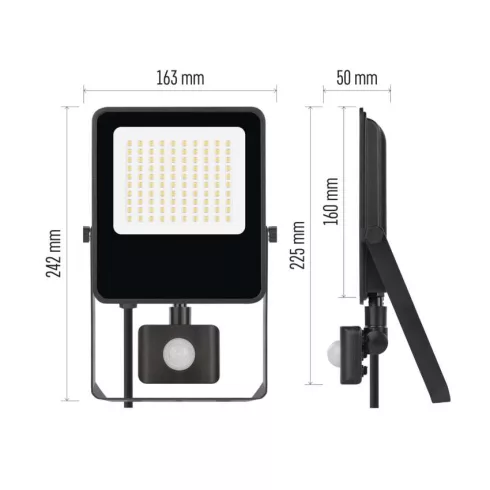 LED reflektor, PIR mozgásérzékelővel, 50W, 7500lm, 4000K, IP54, D, fekete, VISIO                      ZS2943