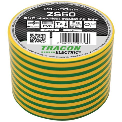 Szigetelőszalag, zöld-sárga, 20mx50mm                                                                 ZS50